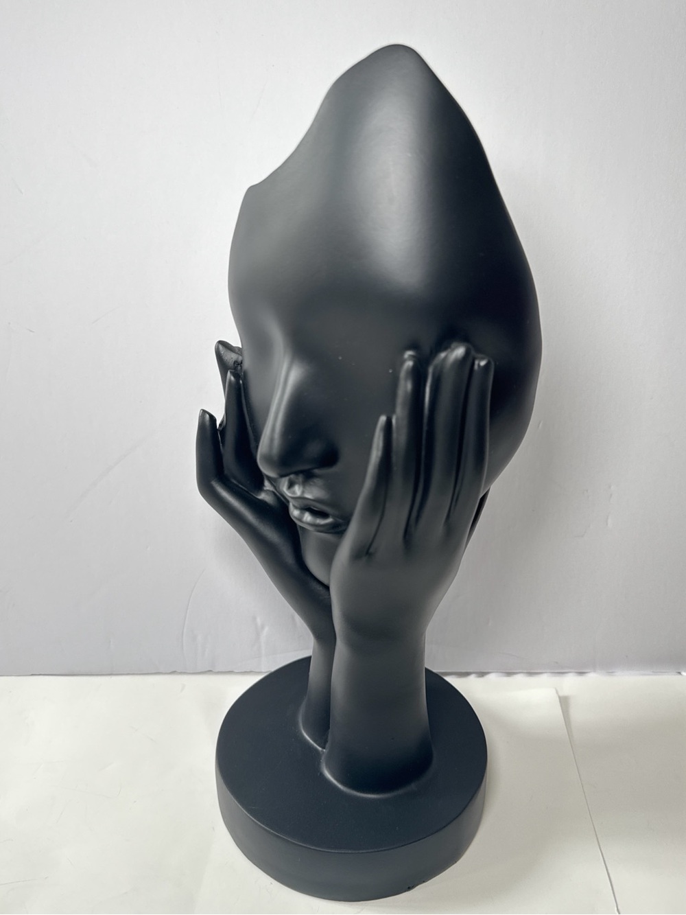 Modern Abstract Black Face Sculpture Hands Statue Art Decor Resin Figurine 13”